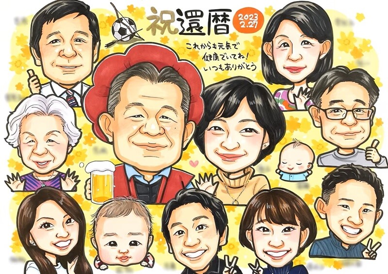 大人数も◎明るく生き生きとした似顔絵を制作します