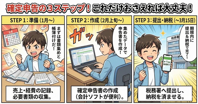個人事業主の確定申告のやり方を解説！最初に知るべき3ステップ